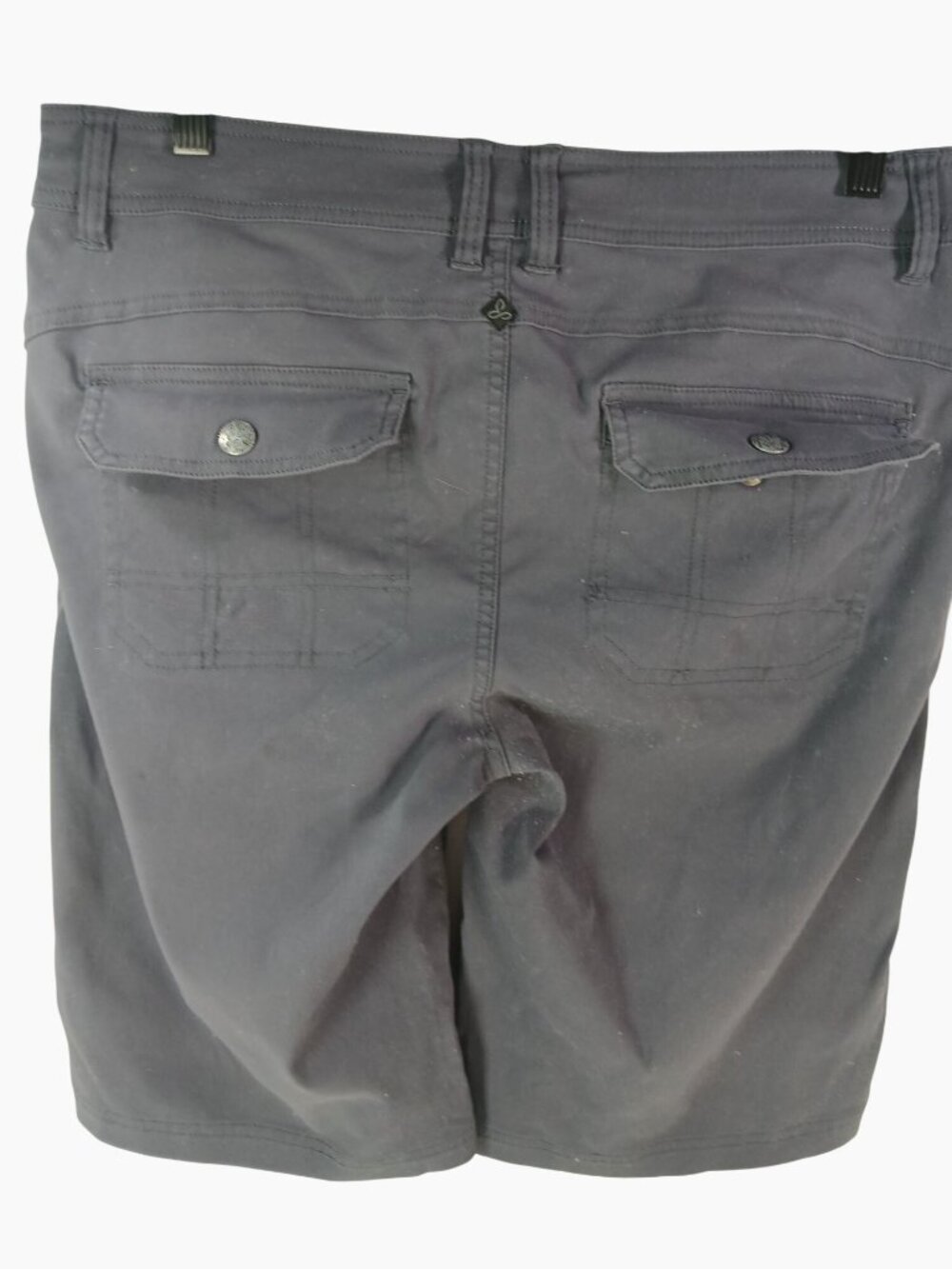 Prana Womens Gray Outdoor Hiking Shorts Size 12 Zip Pocket Back Button Flap - Picture 2 of 12